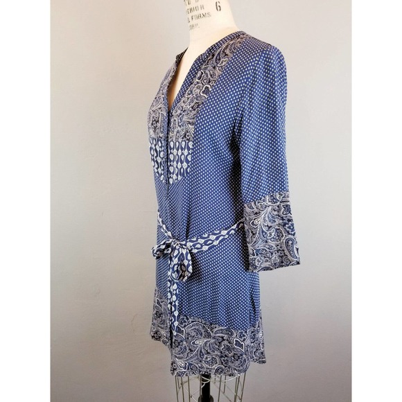 Buttons Brand Navy Blue Print Shirt Dress with Tie Women's Size Small - Picture 4 of 7